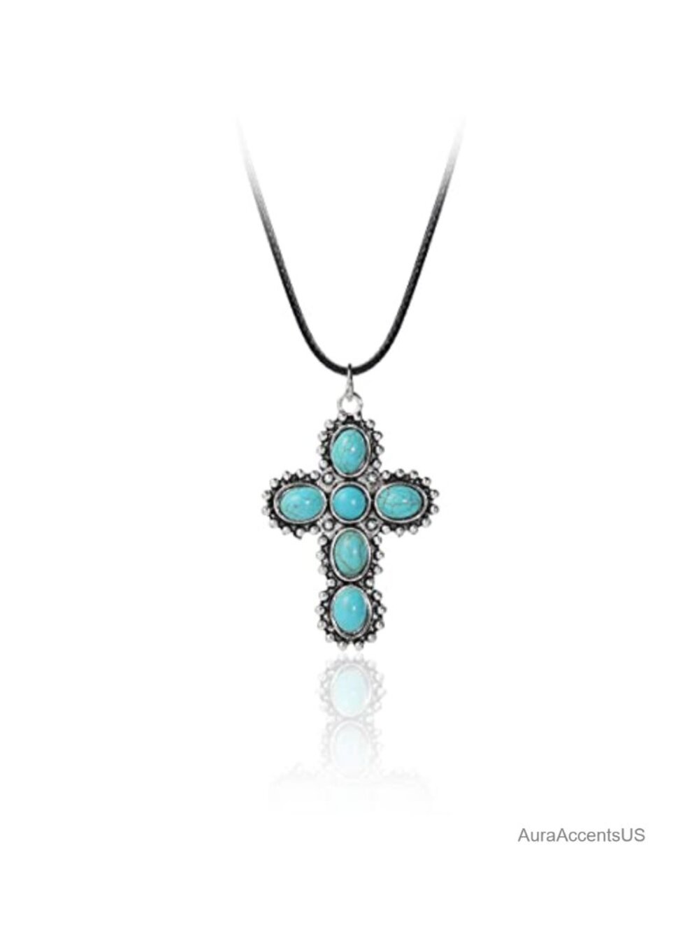 Turquoise Pendant Necklace Set Leather Boho Western Jewelry 4 Pieces